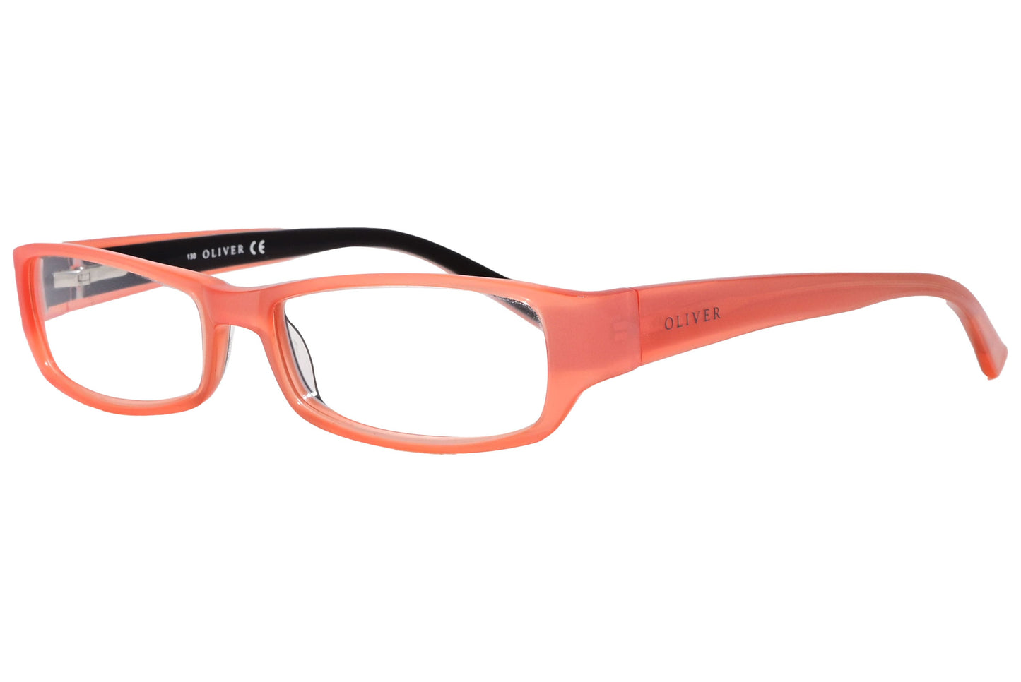 oliver rectangle orange eyeglasses frame viewed from a 45-degree angle.