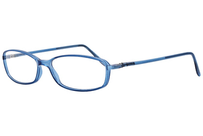 oliver rectangle blue eyeglasses frame viewed from a 45-degree angle.