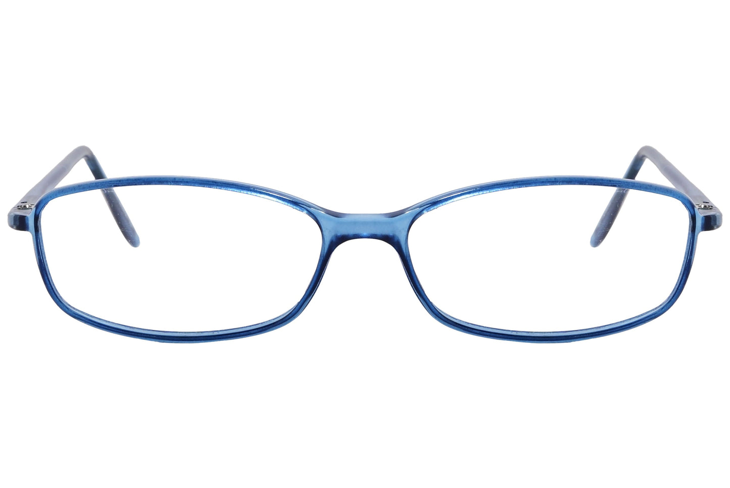 oliver rectangle blue eyeglasses frame viewed from front angle.