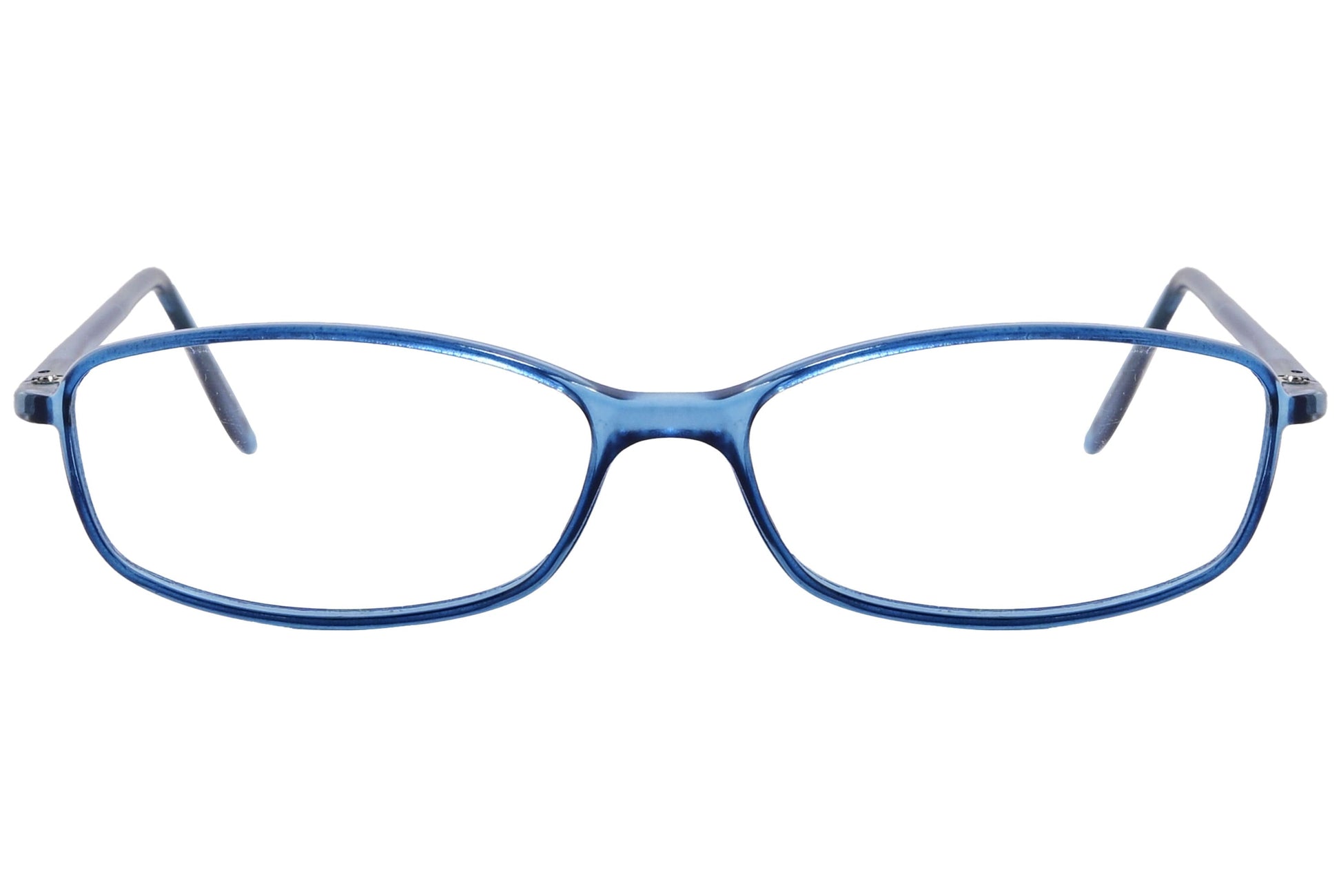 oliver rectangle blue eyeglasses frame viewed from front angle.