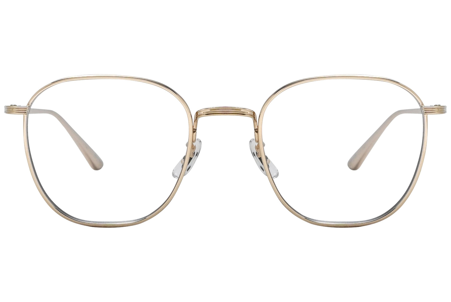 oliver peoples board meeting 2 gold eyeglasses frame viewed from front.