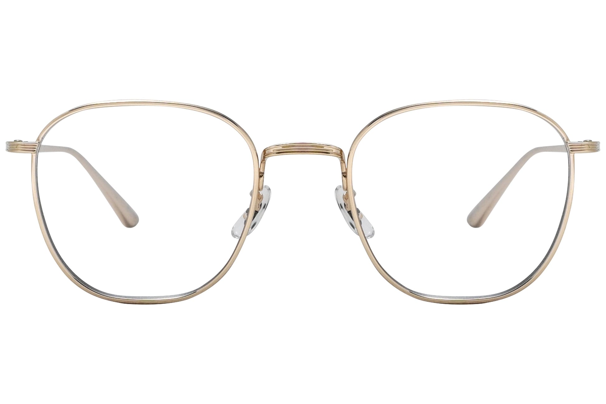 oliver peoples board meeting 2 gold eyeglasses frame viewed from front.