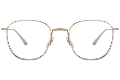 oliver peoples board meeting 2 gold eyeglasses frame viewed from front.