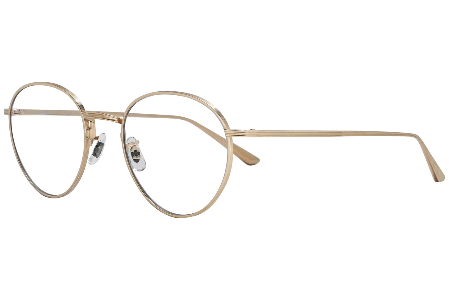 oliver peoples brownstone 2 gold eyeglasses frame viewed from a 45-degree angle.