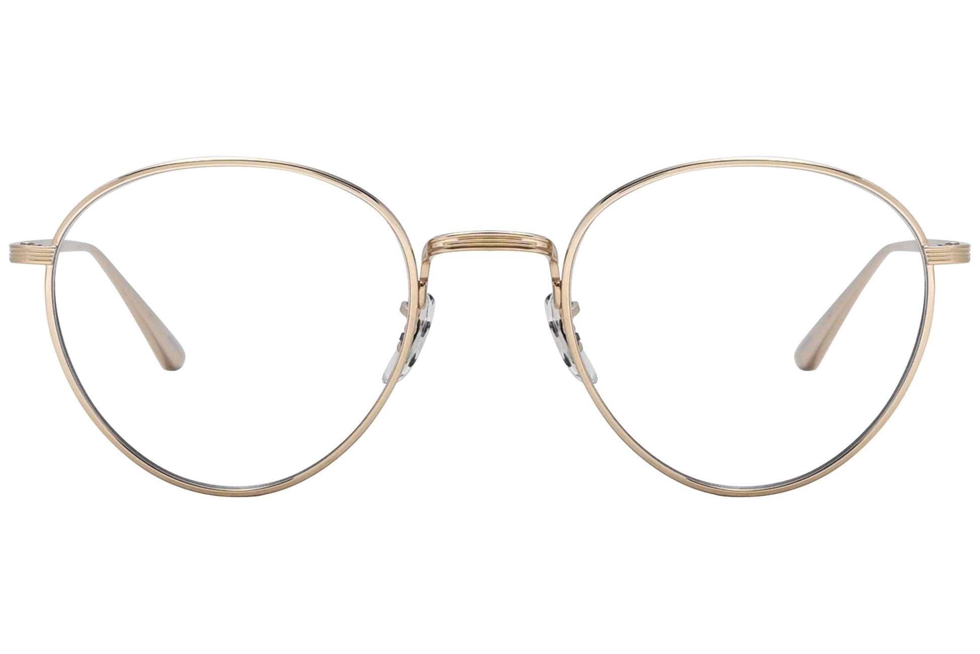 oliver peoples brownstone 2 gold eyeglasses frame viewed from front.