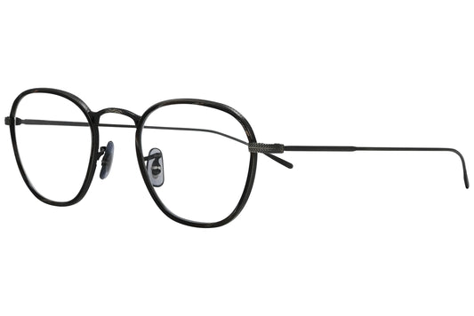 oliver peoples eoin black eyeglasses frame viewed from a 45-degree angle.