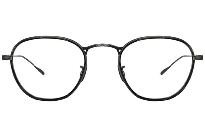 oliver peoples eoin black eyeglasses frame viewed from front.