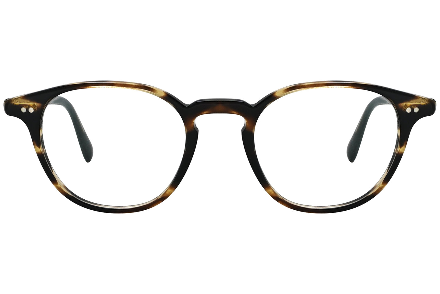 oliver peoples emerson tortoise eyeglasses frame viewed from front.