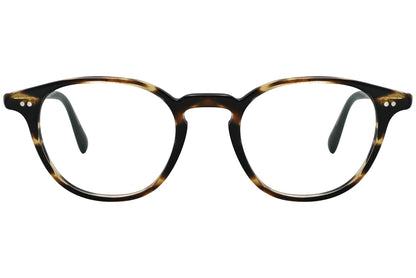 oliver peoples emerson tortoise eyeglasses frame viewed from front.