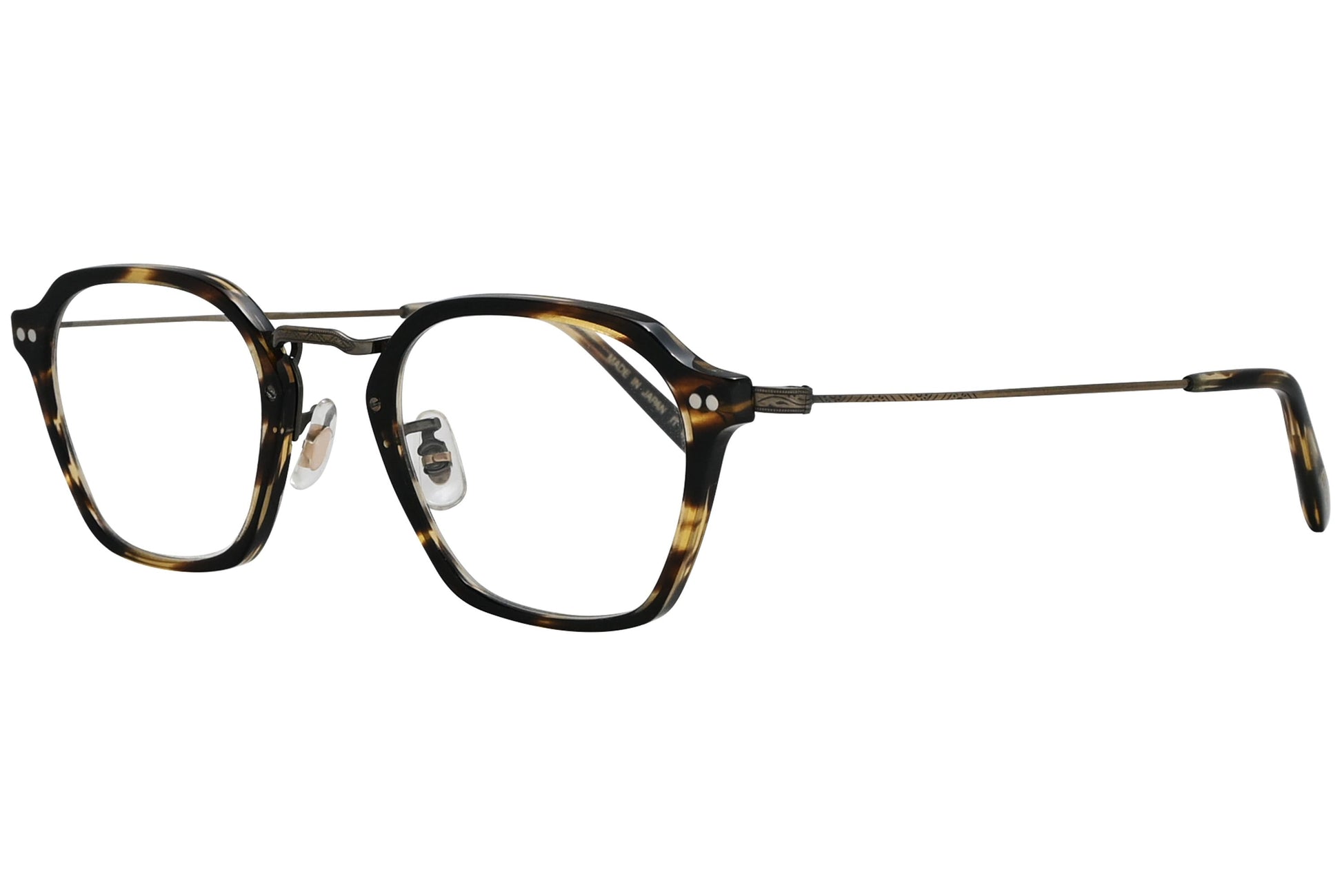 oliver peoples hilden tortoise eyeglasses frame viewed from a 45-degree angle.