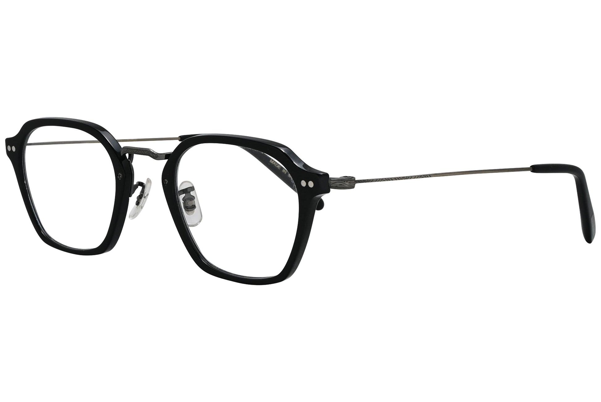 oliver peoples hilden black eyeglasses frame viewed from a 45-degree angle.