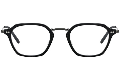 oliver peoples hilden black eyeglasses frame viewed from front.