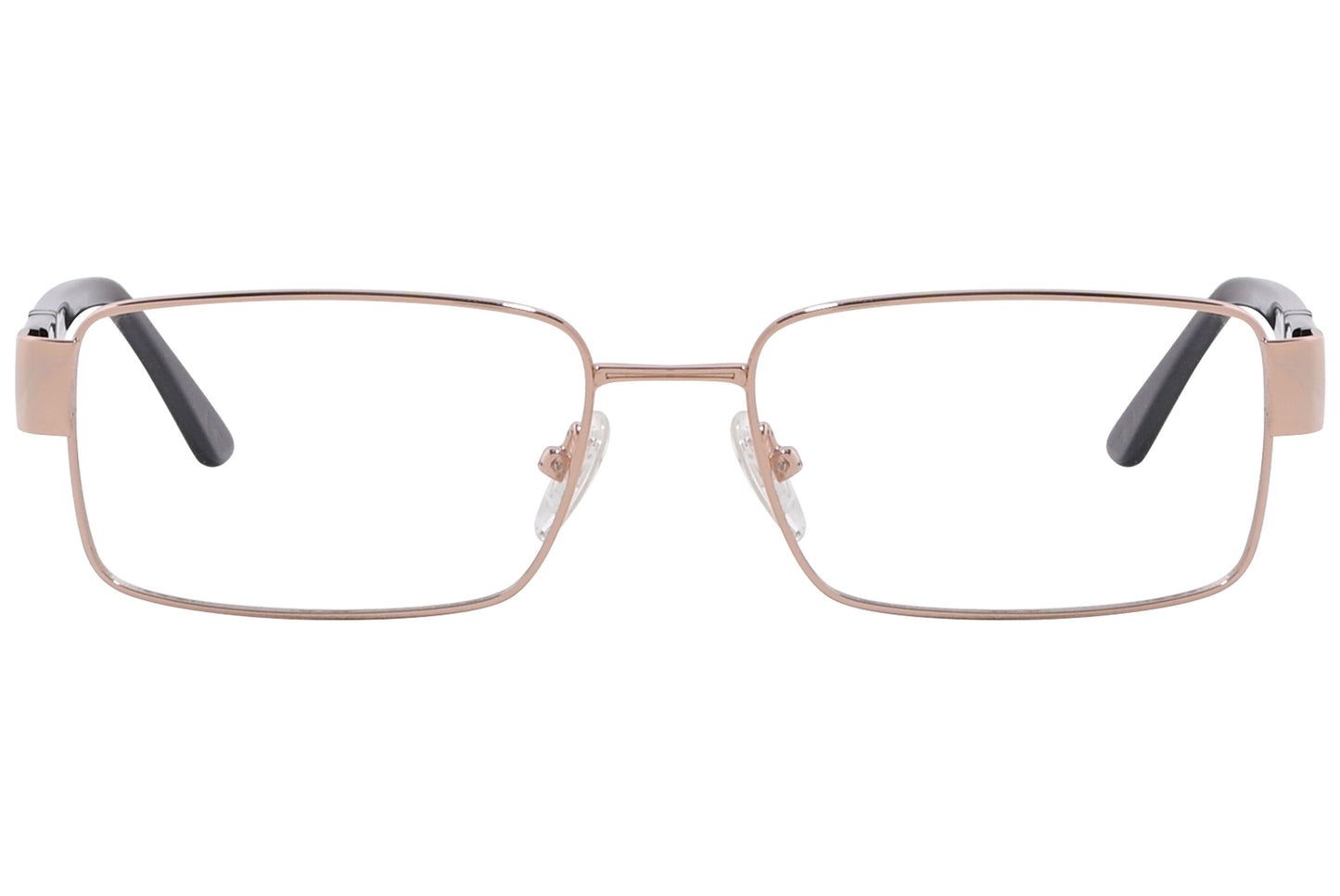 optica rectangle gold eyeglasses frame viewed from front angle.