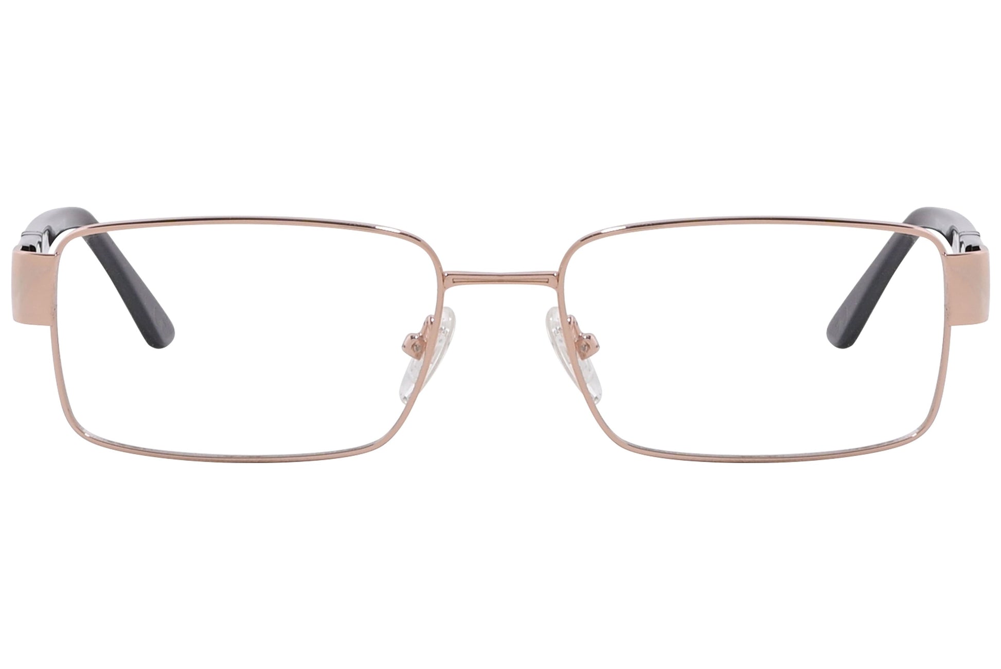 optica rectangle gold eyeglasses frame viewed from front angle.