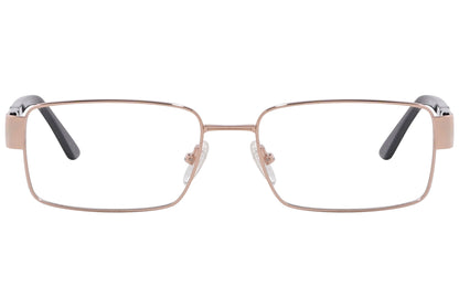 optica rectangle gold eyeglasses frame viewed from front angle.