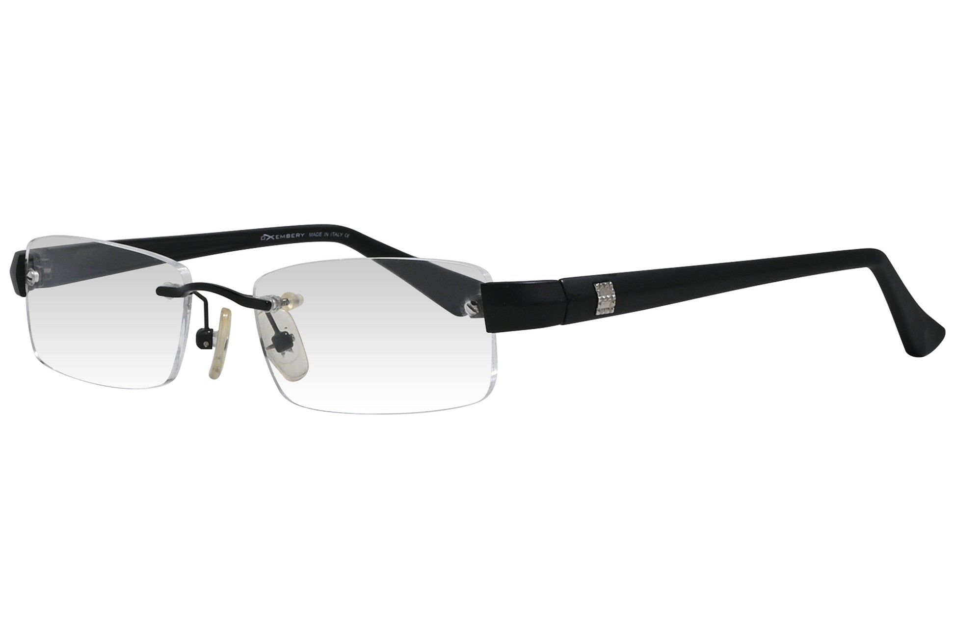 oxembery rectangle black eyeglasses frame viewed from a 45-degree angle.