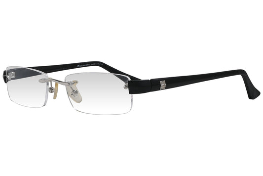 oxembery rectangle silver eyeglasses frame viewed from a 45-degree angle.