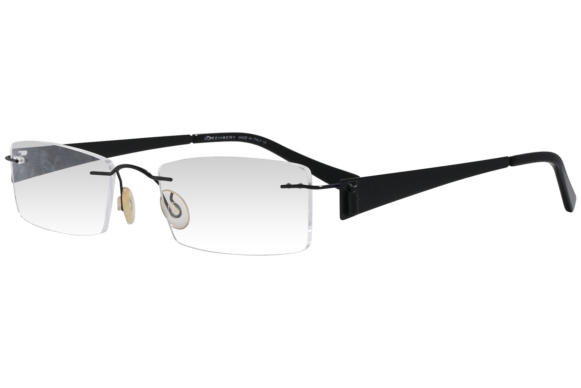 oxembery rectangle black eyeglasses frame viewed from a 45-degree angle.