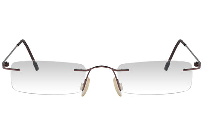 oxembery rectangle brown eyeglasses frame viewed from front angle.