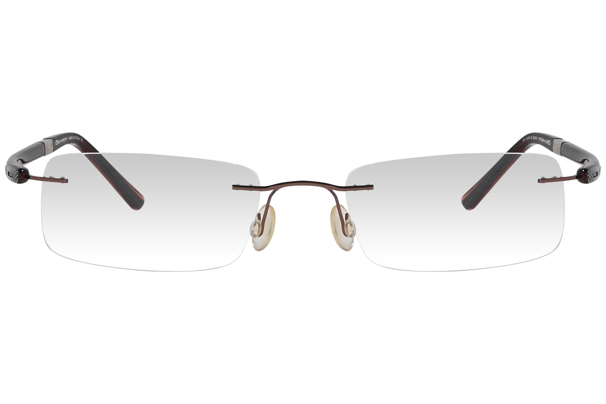 oxembery rectangle brown eyeglasses frame viewed from front angle.