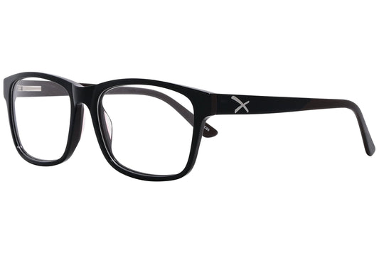 oxembery square black eyeglasses frame viewed from a 45-degree angle.