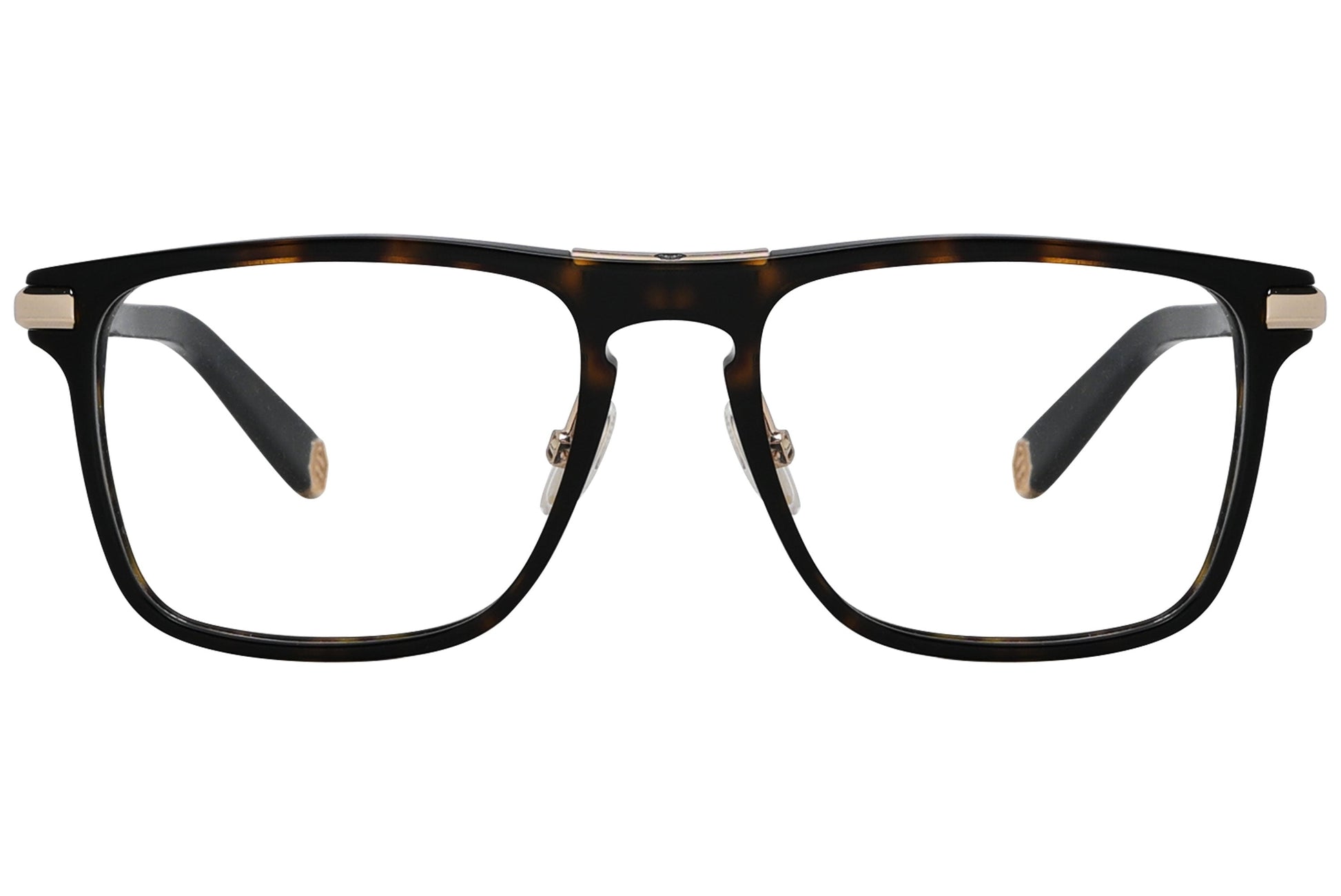 philipp-plein square tortoise eyeglasses frame viewed from a 90-degree angle.