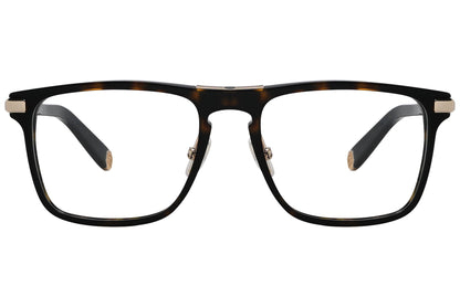 philipp-plein square tortoise eyeglasses frame viewed from a 90-degree angle.