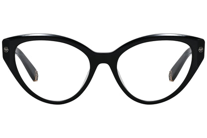 philipp-plein square tortoise eyeglasses frame viewed from a 90-degree angle.