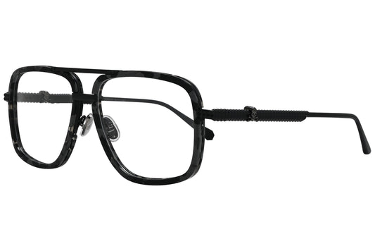 philipp-plein cateye black eyeglasses frame viewed from a 45-degree angle.