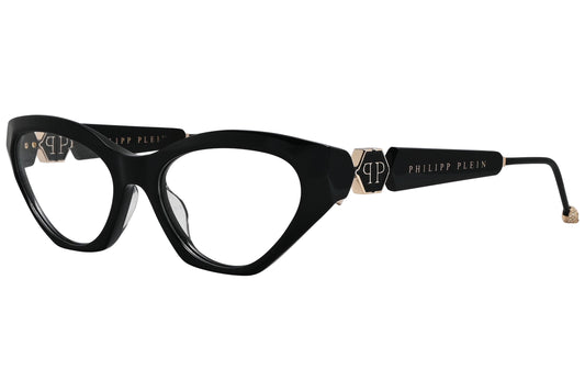 philipp-plein square black eyeglasses frame viewed from a 45-degree angle.