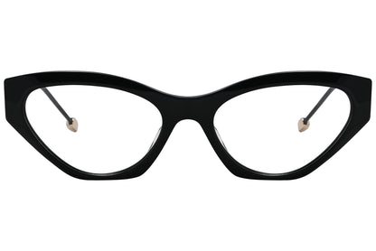 philipp-plein square black eyeglasses frame viewed from a 90-degree angle.