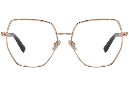 philipp-plein geometric gold with black eyeglasses frame viewed from a 90-degree angle.