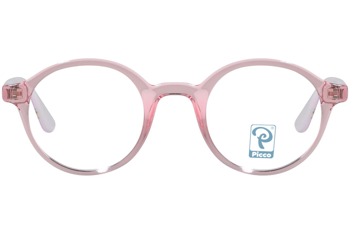 Front view of stylish eyeglasses with sleek frame design