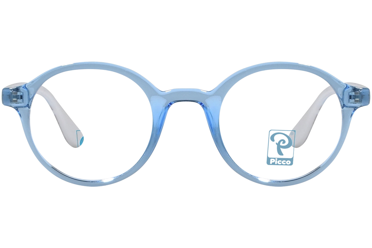 Front view of stylish eyeglasses with sleek frame design