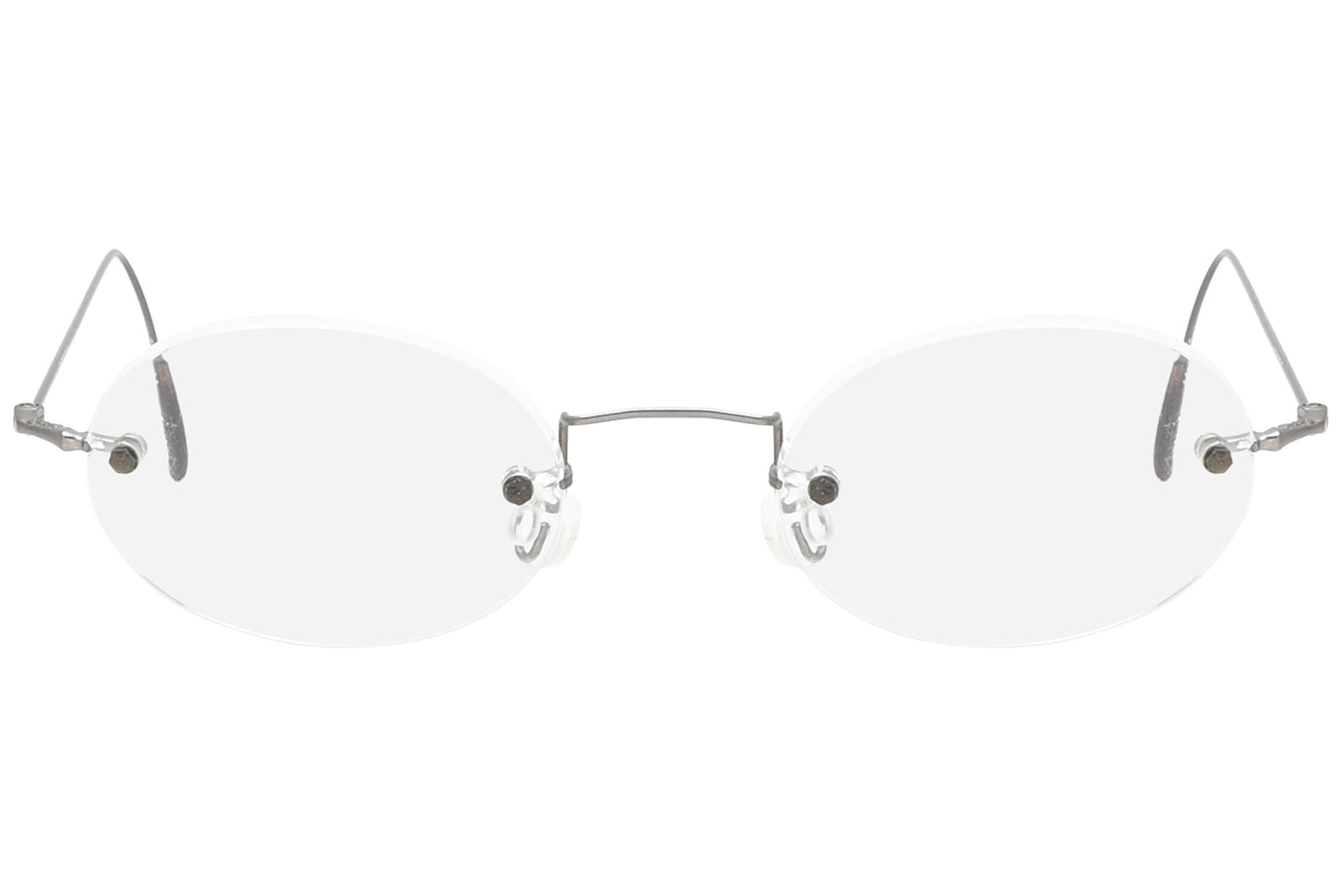 polo ralph lauren rimless silver eyeglasses frame viewed from front view.