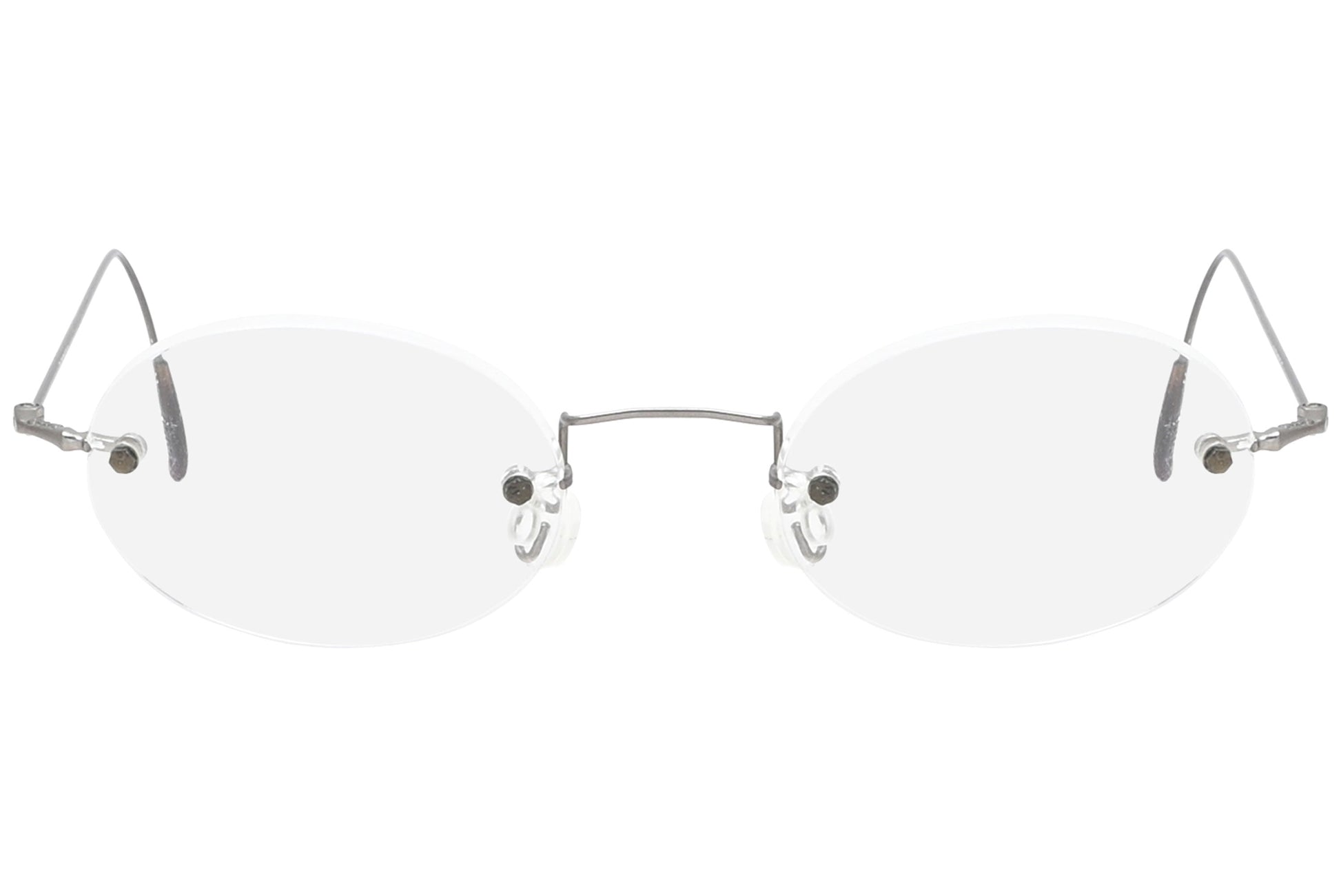 polo ralph lauren rimless silver eyeglasses frame viewed from front view.