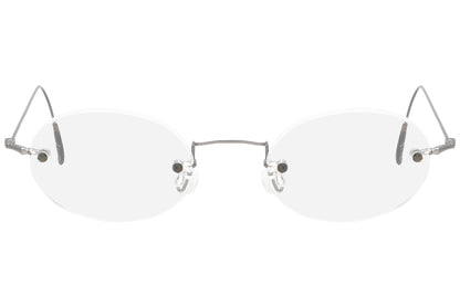 polo ralph lauren rimless silver eyeglasses frame viewed from front view.