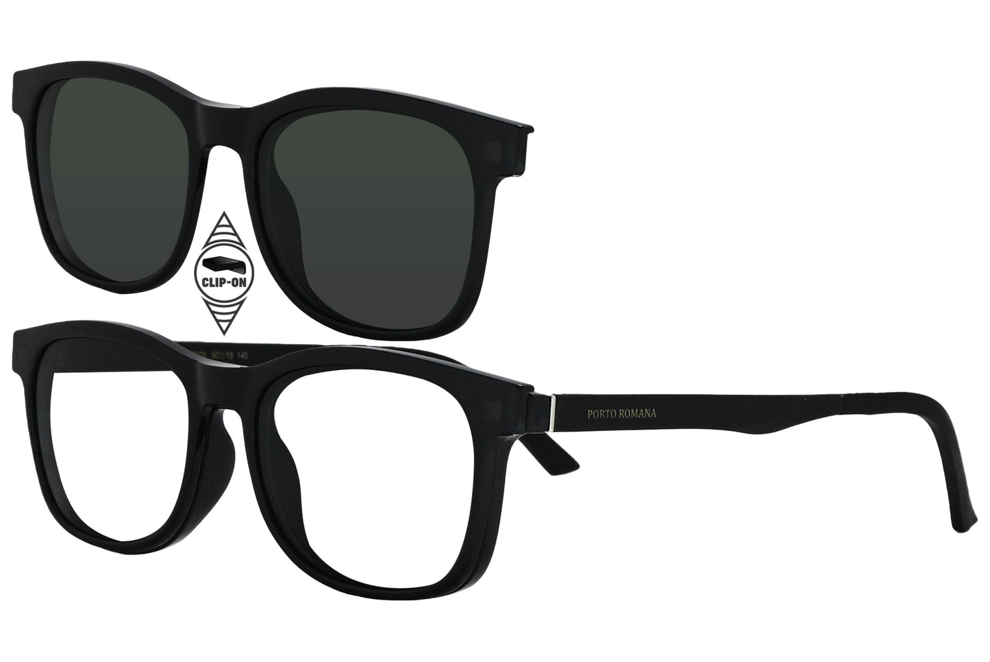 porto romana rectangle black eyeglasses frame viewed from a 45-degree angle.