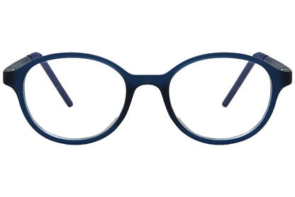 porto romana round blue eyeglasses frame viewed from front angle.