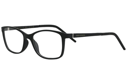 porto romana rectangle black eyeglasses frame viewed from a 45-degree angle.