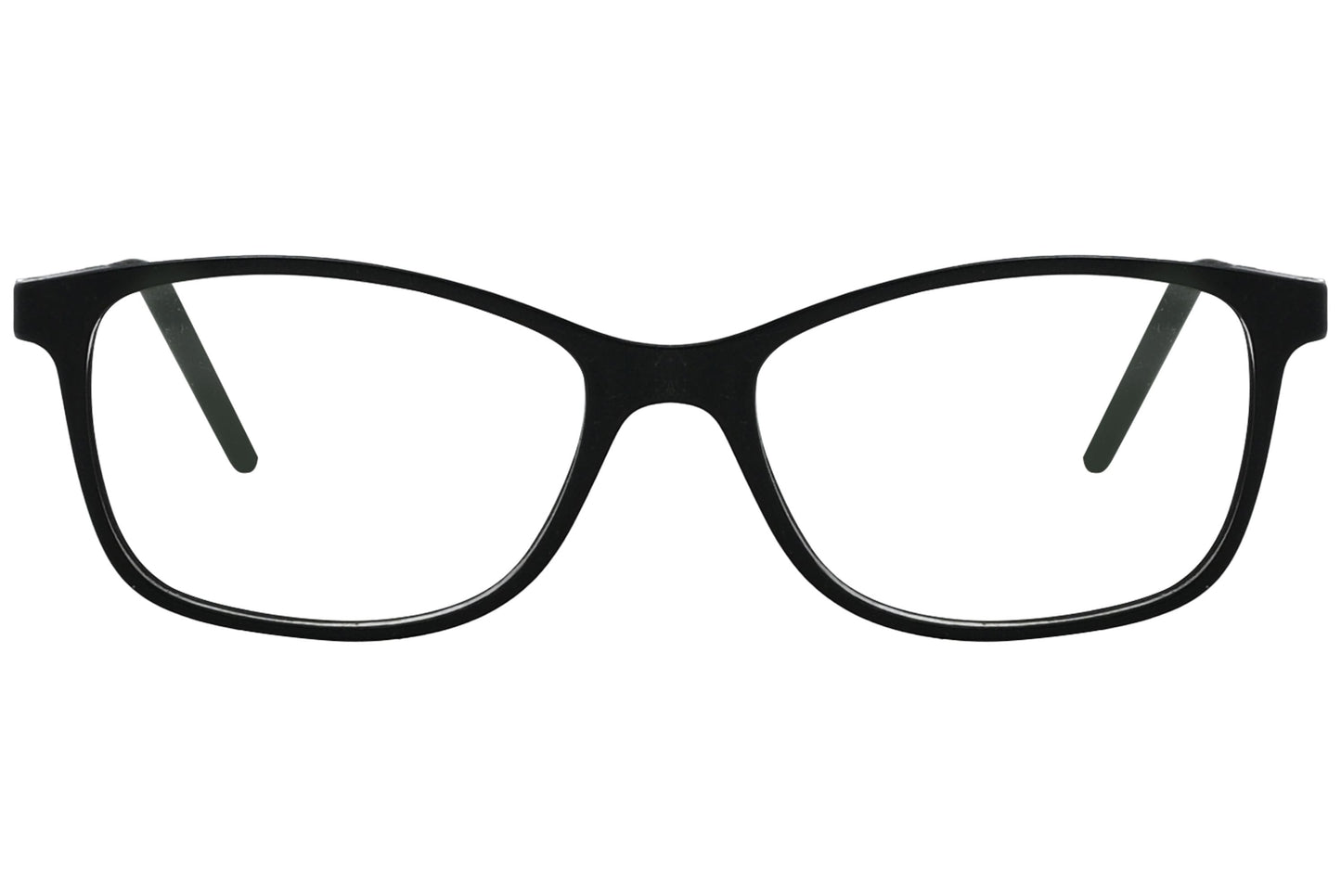 porto romana rectangle black eyeglasses frame viewed from front angle.