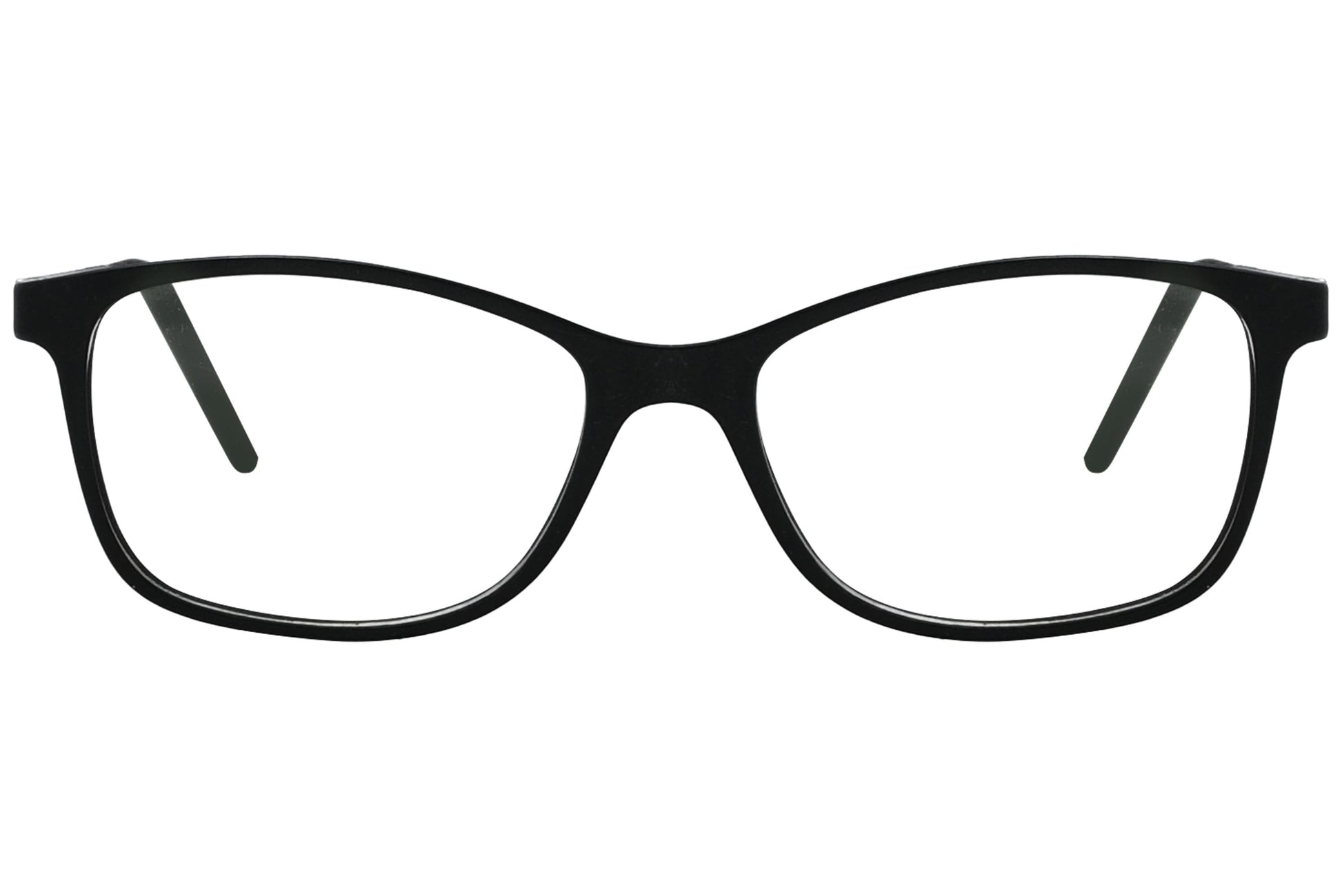 porto romana rectangle black eyeglasses frame viewed from front angle.