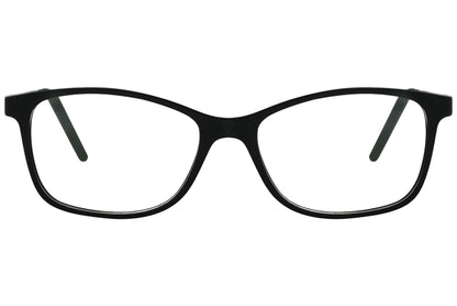 porto romana rectangle black eyeglasses frame viewed from front angle.