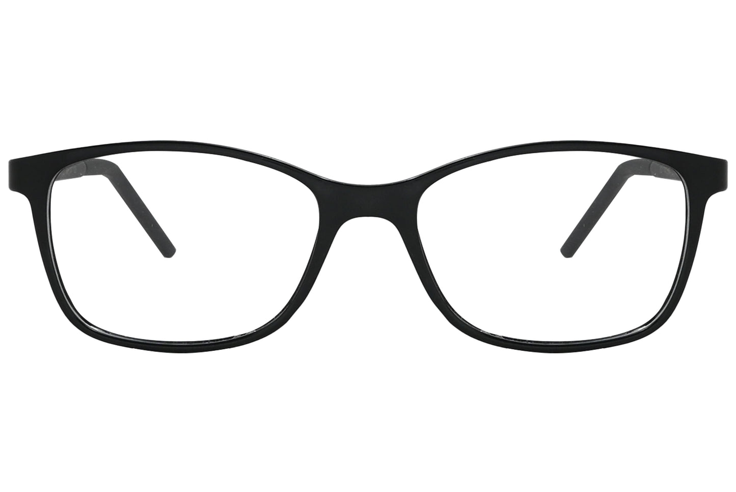 porto romana rectangle black eyeglasses frame viewed from front angle.