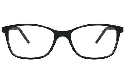 porto romana rectangle black eyeglasses frame viewed from front angle.