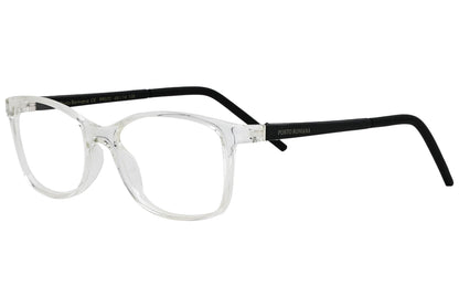 porto romana rectangle transparent eyeglasses frame viewed from a 45-degree angle.