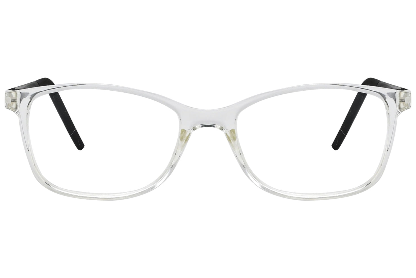 porto romana rectangle transparent eyeglasses frame viewed from front angle.