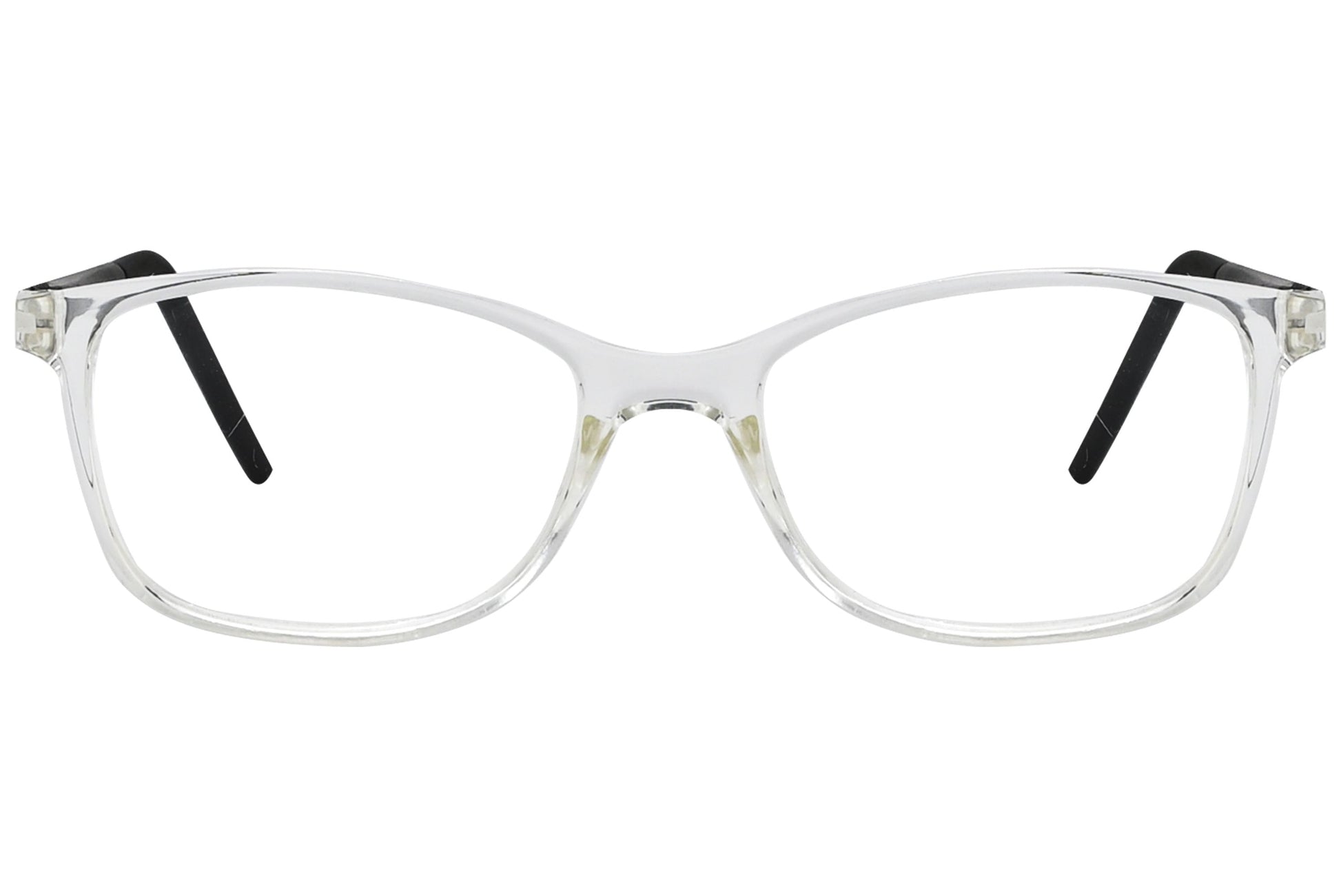 porto romana rectangle transparent eyeglasses frame viewed from front angle.