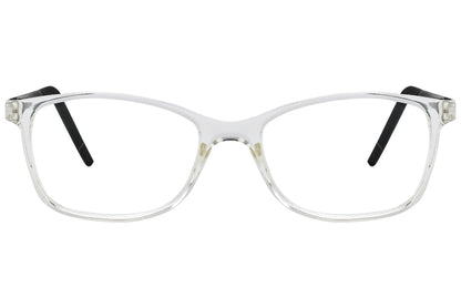 porto romana rectangle transparent eyeglasses frame viewed from front angle.