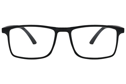 porto romana rectangle black eyeglasses frame viewed from front angle.